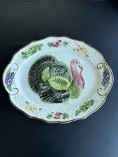 Vintage California Pottery Embossed Large Turkey Serving Platter USA 18.25x14.5”