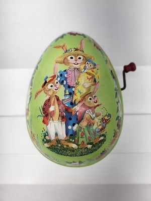 Mattel Inc Tin Easter Egg W/Bunny Wind up Music Box #513 - Not Working