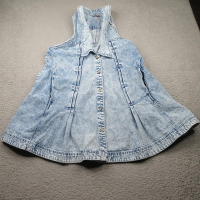 Free People Katie Denim Mini Dress Womens Medium Blue Acid Wash Sleeveless