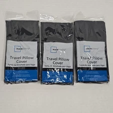 Mainstays 3 PK Travel Pillow Covers 100% Polyester Zipper Closure 15"x 20" Black