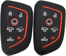 Silicone Rubber Remote Smart Key Fob Case Cover 7 buttons, Black x 2 