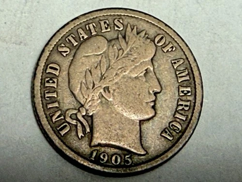 1905 BARBER silver U.S. dime. Fine-VF. #q1