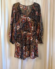 Free People Womens XS High Plains Printed Dress Crossover Lined Boho V Neck FLAW