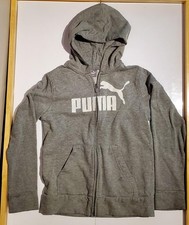 PUMA JACKET Hooded front zip closure sports outerwear Gray Kids Size M 10-12