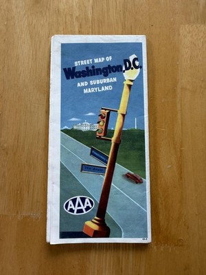 Vintage AAA Washington D.C. Street Map Suburban Maryland Folded Brochure USA