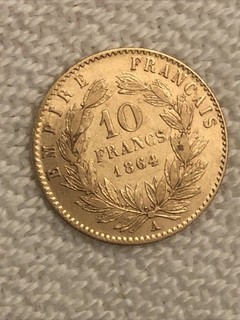 10 Francs A Frankreich 1864 Gold Napolen III. mit Kranz