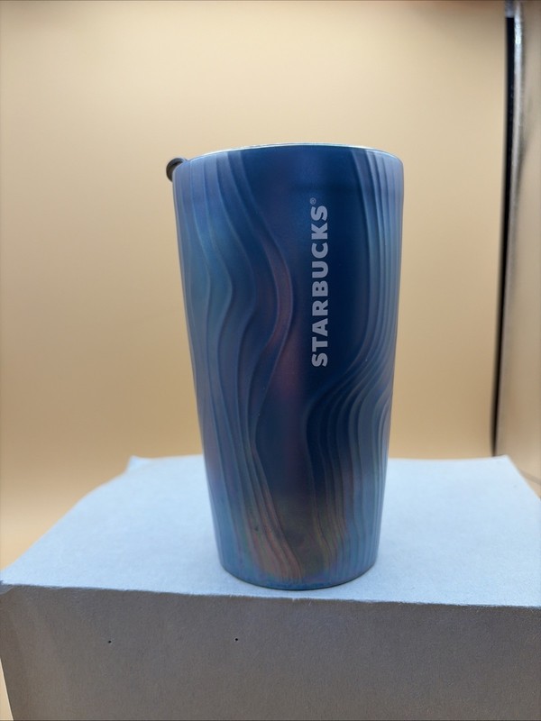 Starbucks Pearlescent Blue Travel Mug With Slide Open Cover 12 Ounces 