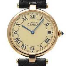 Cartier Vandôme LM 590003 Ivory Unisex Quartz Vermeil Calf #W2533