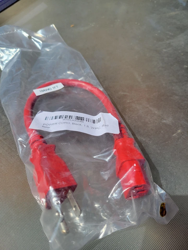 1 Foot Red US Universal AC Power Cord Cable C13 C14  - Image 2 of 2