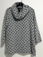 Ali Miles Women’s Size L White & Gray Fuzzy Geometric Textured Cowl Neck Top