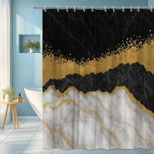 Black and White Marble Shower Curtain with Gold Design