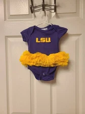 LSU Tigers CUTE Baby Girl 6MO Cheerleader Tutu One-Piece Bodysuit Infant 6-MONTH