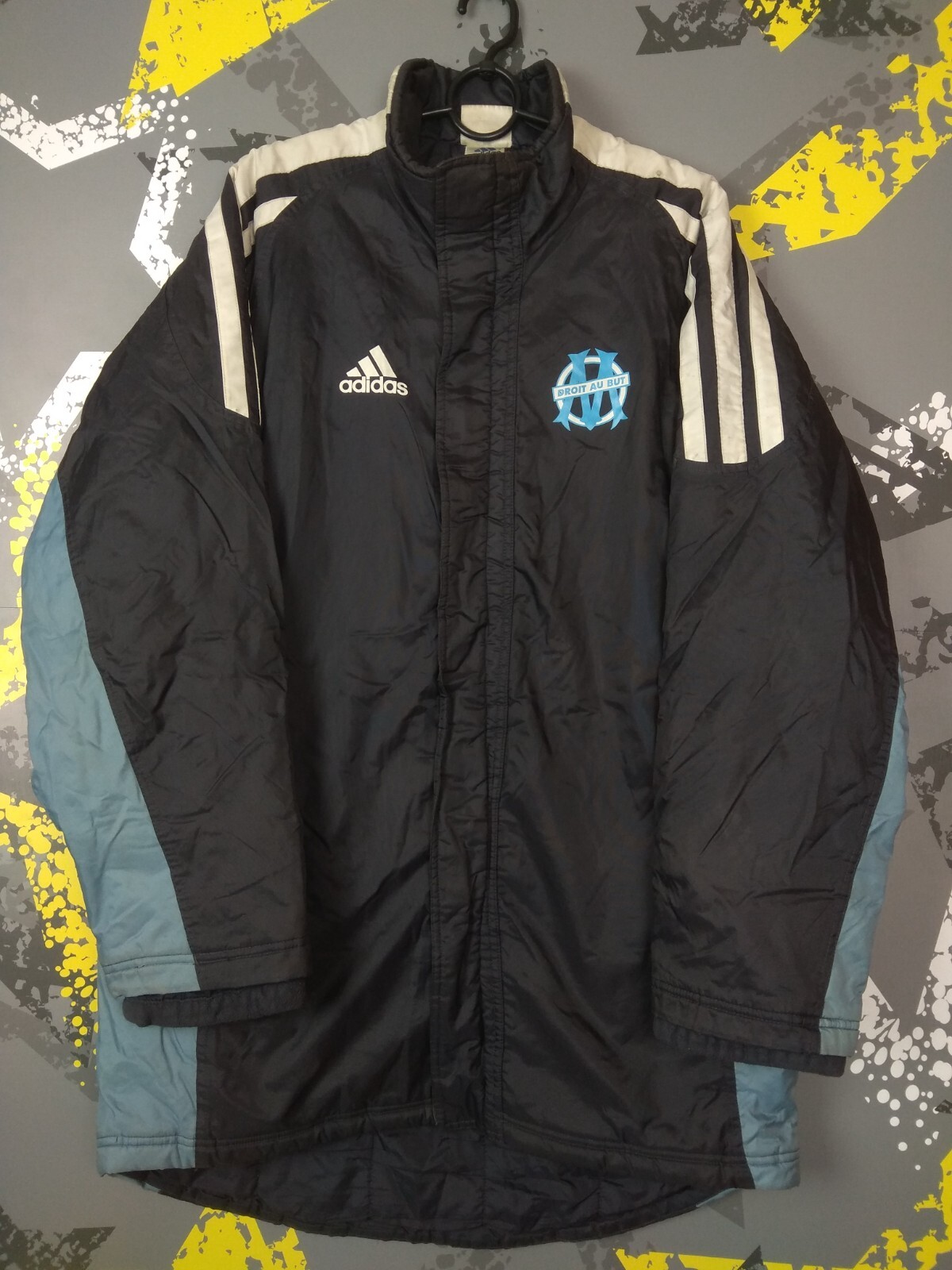 Olympique Marseille Vintage Winter Jacket With Zipped Adidas Mens Size 174 ig93