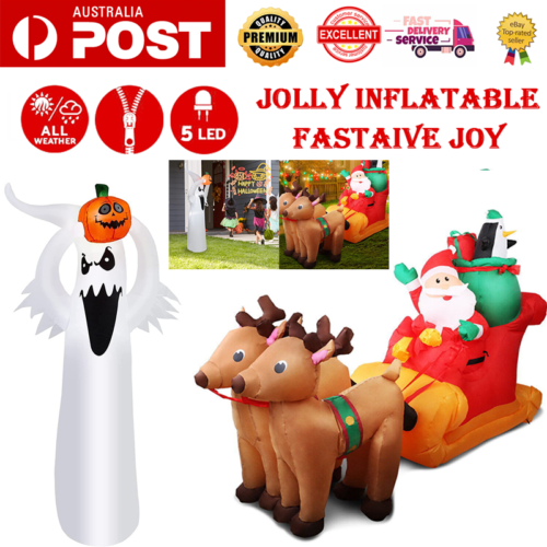 Jolly Inflatable Santa Sleigh Outdoor Decoration Lights Halloween Inflatable NEW - Picture 1 of 16