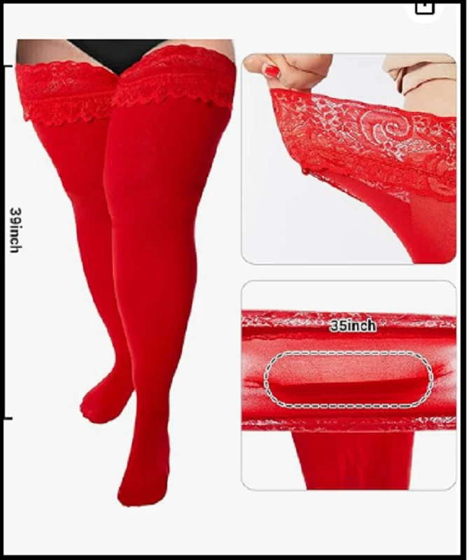 plus Size Thigh High Stockings Womens 55D Semi Sheer Silicone Lace Top Stay up L - Image 2 of 4