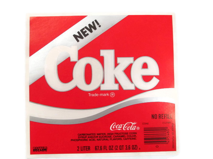 Two Coca-Cola New Coke 2-liter Label Unused excellent