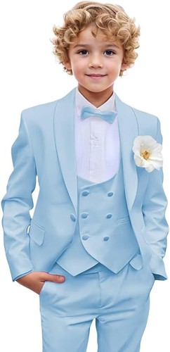 Boys 3 Pieces Slim Fit Suit Kids Tuxedo Suits for Boys Prom Wedding Party Formal - Picture 26 of 34