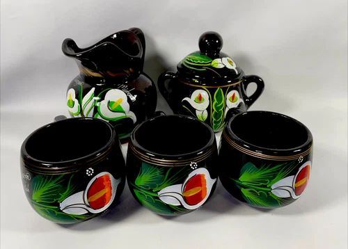 VTG Handmade BRN Pottery Coffee Mug Set of 5 Ceramic Clay Cups Pitcher Canister