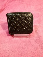 Imperial Men's Logo Embossed Leather Wallet Black W/Tan Stitching NWOB 4X4