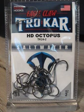 18 Eagle Claw TroKar Saltwater Fish Hooks Size 2 HD Octopus TK24-2 Black