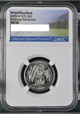 2020 W American Samoa Park Quarter 25c NGC MS 66 Privy Mark V75 Bat Coin