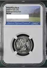 2020 W American Samoa Park Quarter 25c NGC MS 66 Privy Mark V75 Bat Coin