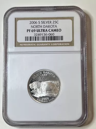 2006 S U.S. Statehood Silver Quarter 25C North Dakota NGC PF 69 Ultra Cameo