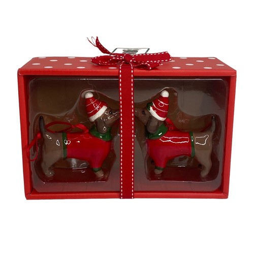 NEU 2er Set Dackel Hund Ornamente blauer Himmel Keramik Figuren Heide Goldminc - Bild 4 von 6