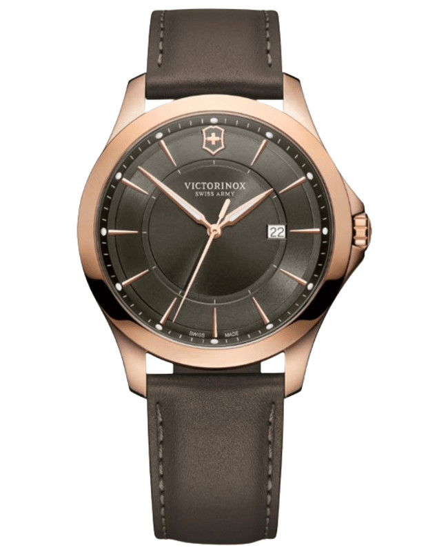 Новые мужские кварцевые часы Victorinox Swiss Army Alliance с серым циферблатом и кожаным корпусом 241908