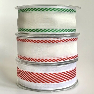 Drahtband Bonbonstreifen transparent rot/grün Weihnachten Karten basteln 38 mm breit