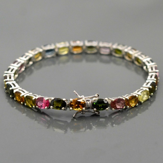 Natural Multi Color Tourmaline Gemstone 925 Sterling Silver Tennis