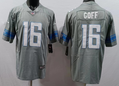Camisetas grises totalmente cosidas de los Detroit Lions #16Jared Goff para los fanáticos de los hombres - Imagen 1 de 7