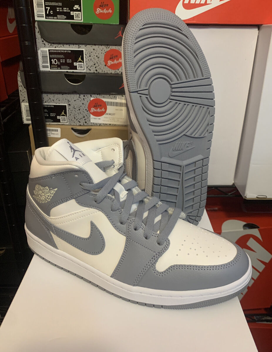 Nike Air Jordan 1 Mid Stealth Sail Grey White Shoes BQ6472