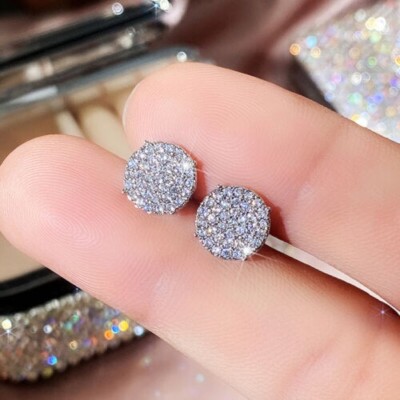1.36 Ct Round Cut Simulated Diamond Cluster Stud Earrings 14k White Gold Plated