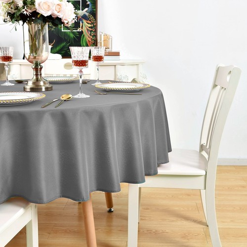 Grey Round Tablecloth Waterproof Stain Resistant Wrinkle Free Table Cloth Gra... - Picture 5 of 9