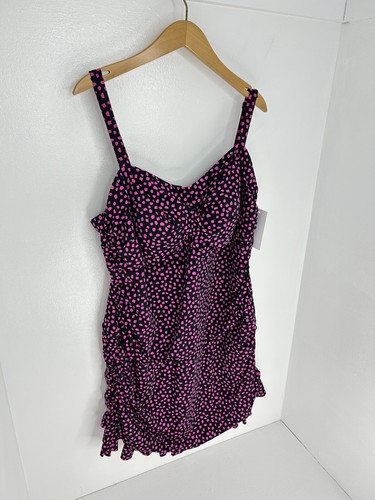 Swimsuits For All NWT One Piece Size 28 Black Pink Polka Dots Beach Resort NEW - Picture 3 of 14