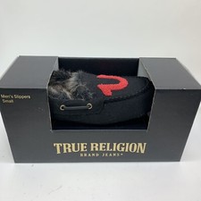 True Religion Moccasins Mens Small 7-8 Gray RedHouse Slippers Fur Lined New