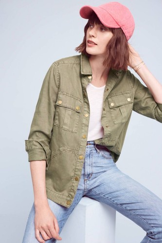 Anthropologie Level 99 Utility Shirt Jacket Linen Pockets Green Fall Womens S - Picture 16 of 17