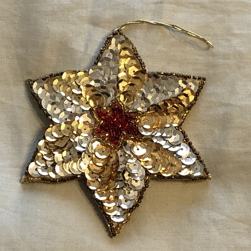 Vtg Sequins and Beads Star Christmas Tree Ornament 3.5" diameter
