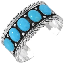 Navajo Sterling Silver Big Boy Kingman Turquoise Bracelet 5 Stone Mens s7-7.5