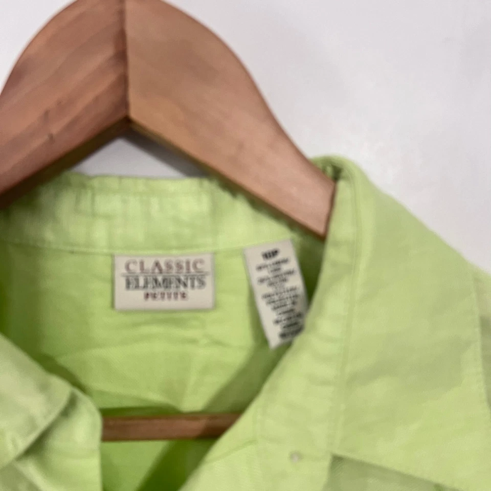 Classic Elements Womens Shirt Size 10P Green Beaded Sequin Linen Blend - Image 2 of 4