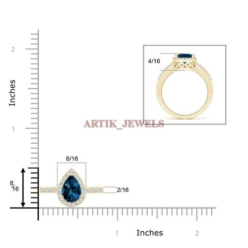 Naturale London Topazio Blu Con Placcato Oro 925 Sterling Argento Donna Anello # - Foto 3 di 10