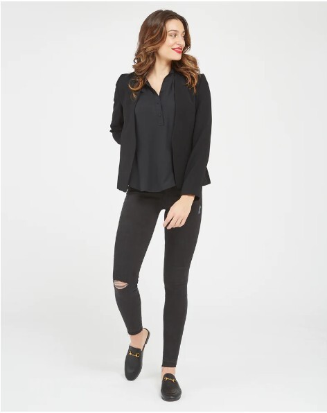 NWT SPANX Distressed Ankle Skinny Jeans Black Size M/M Pull On Raw Hem Grunge