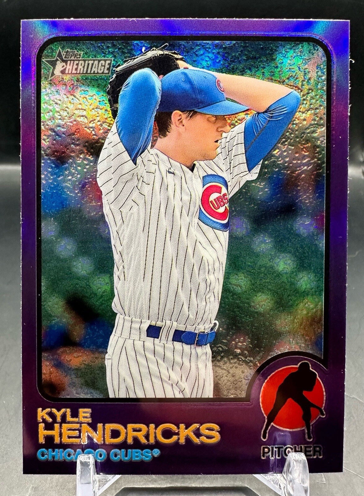 KYLE HENDRICKS 2022 TOPPS HERITAGE CHROME HOT BOX PURPLE REFRACTOR #235