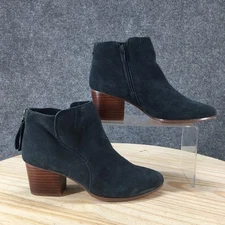 Sole Society Boots Womens 6 M Ankle Bootie Black Leather Almond Toe Block Heels