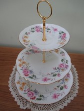 VERY PRETTY  DUCHESS CHINA  PLATED 3 TIER CAKE STAND MEMORIES  DESIGN