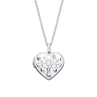925 Sterling Silber Diamant Lebensbaum ''Love You Always'' Herz Medaillon & Kette