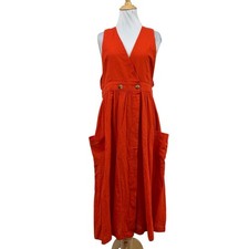 Free People Dress Womens L Large Red Diana Wrap Button Closure Side Pockets