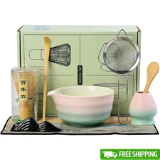 Matcha Ceremony Set 8 Pieces Bamboo Whisk Bowl Scoop Sifter Holder Kit New