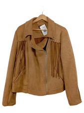 Ulla Popken Giacca Ecopelle Donna Marrone Frange Boho (IT 52, EU 48, 3XL)